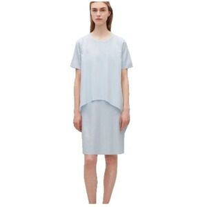 COS Baby Blue A-Line Dress with Short Sleeves, Knee Length, Size XS Asymmetrical